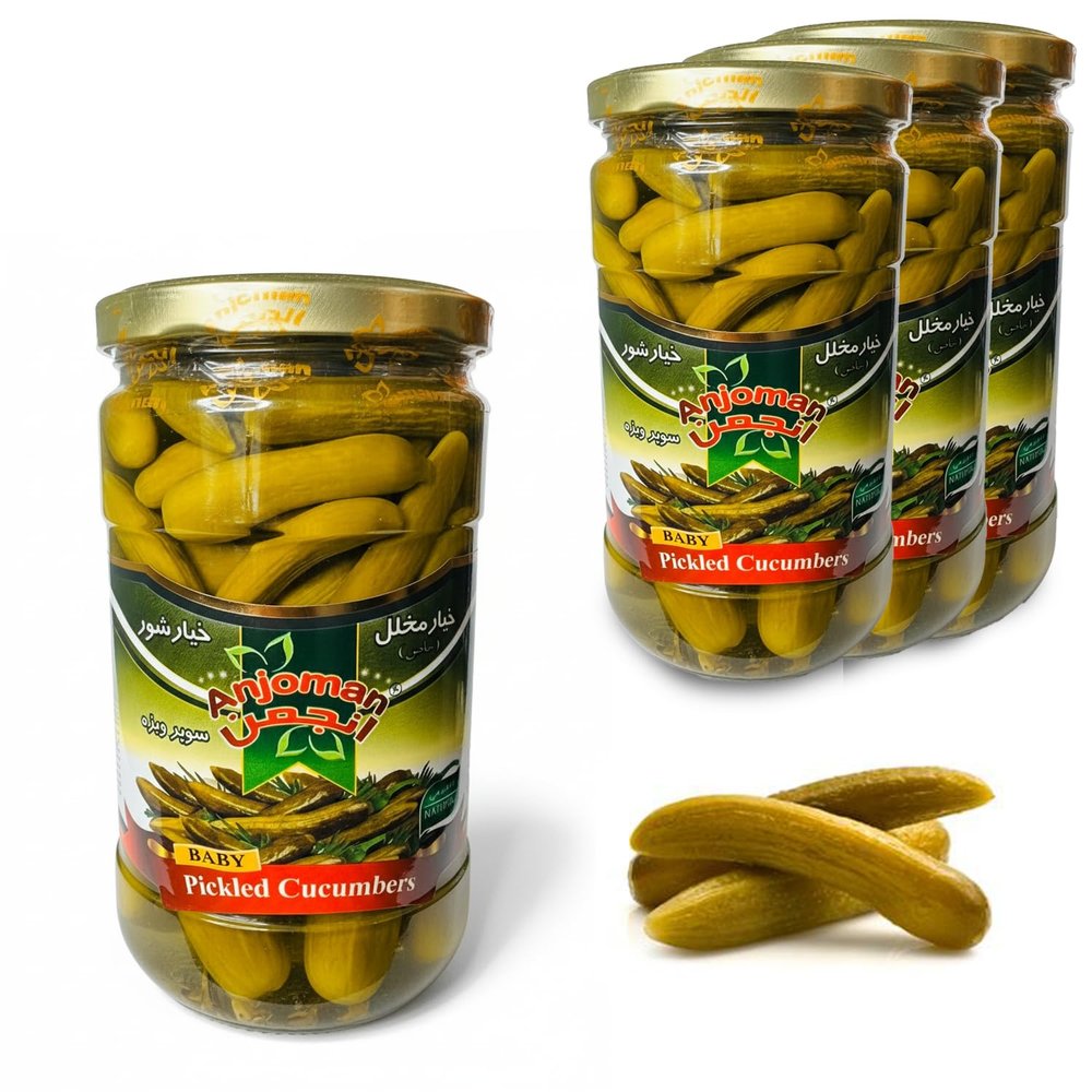 Anjoman 3x Jar Premium Pickled Baby Cucumbers 660g | Extra Crunchy, Tangy Gherkins in Brine | Traditionally Pickled Cornichons Burgers, Sandwiches, & Charcuterie Boards Pickled Cucumbers 3x(660g)