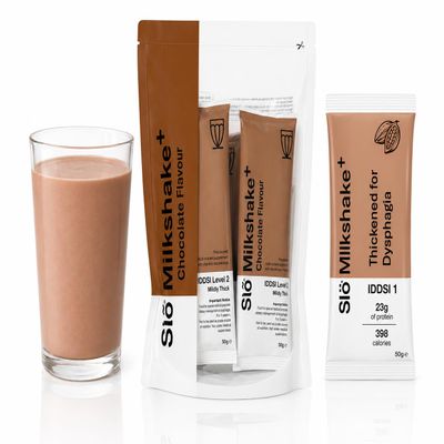 Sl Milkshakes+ Pre-Thickened Nutritional Milkshake Nutri Drink for Dysphagia | 23g Protein | 398 kcal | IDDSI Level 1 Level 2 Level 3 | High Protein | Chocolate Flavour x 14 Sachets (Level 1)