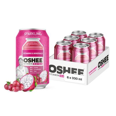 Oshee Sparkling Vitamin Water with Grape & Dragonfruit Flavour 330ml (Pack of 6), Refreshing Sparkling Drink with Added Vitamins for Everyday Hydration