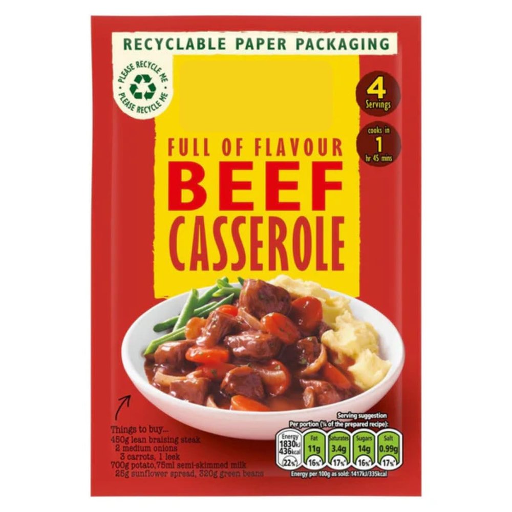 Premium Beef Casserole Recipe Mix, Pack of 3, Quick Preparation, No Artificial Colours, Suitable for Vegans, with Creamy Mashed Potato Serving Suggestion, 40g Each