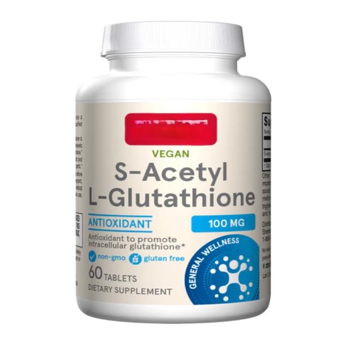 S-Acetyl L-Glutathiione 100mg, Non-GMO, Gluten Free, Vegan 60 Tablets