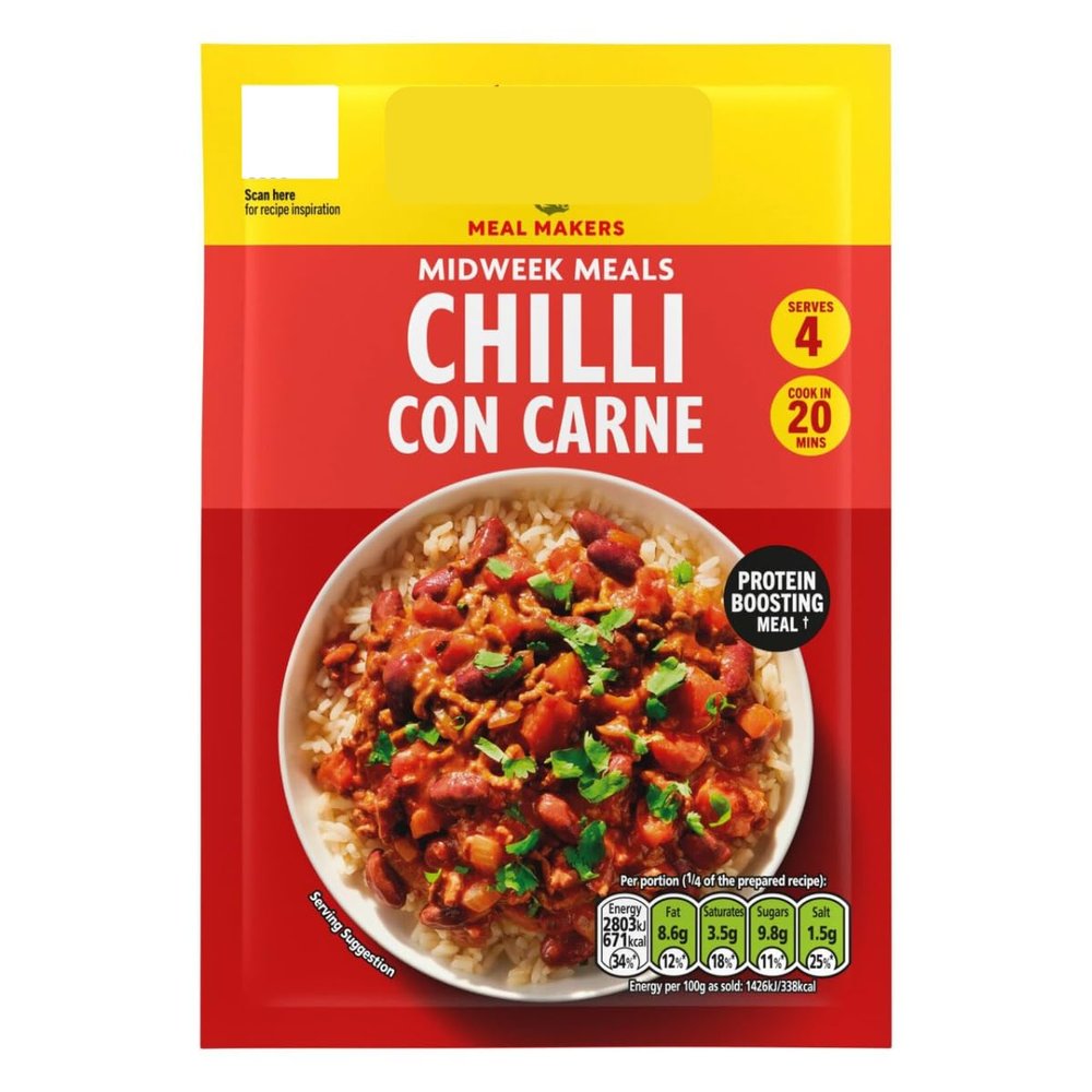Meal Makers Chilli Con Carne Recipe Mix, Pack of 3, Protein Boosting, 20 Minutes Cook Time, Serves 4, Vegan Suitable Seasoning with Paprika and Cumin, 50g