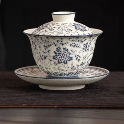 LEEDJUINE Ceramics Gaiwan Tea Set Gift Box Set, 180ml 6.5oz, Patterned Drink Tea Tasting Tea Bowl