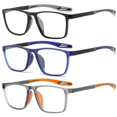 Fsread 3 Pack Reading Glasses Men Sporty Blue Light Blocking Comfortable and Flexible Lightweight Readers +3.0