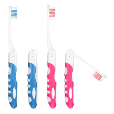 2 Pcs Travel Toothbrush, Portable Soft Toothbrush, Small Foldable Travel Toothbrushes Set for Camping Hiking (Pink, Blue)