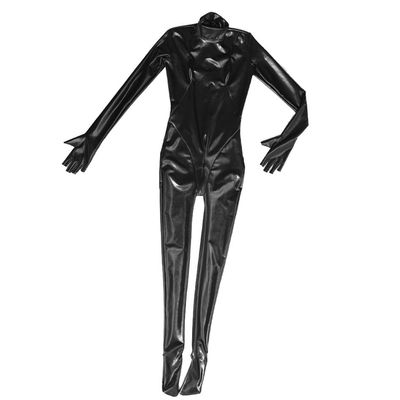 Women's Patent Leather PVC Sexy Casual Zipper Long Sleeve Tight Fit Shaping Bodysuit DS Nightclub Stage Costume,Black,4XL