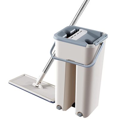 HOLIDYOYO Non Hand Washing Flat Mop with Bucket Abs Stainless Steel Cleaning Accessories Strong Adsorption Push Mop for Home Floor Corner Window Ceiling Cleaning Space-saving Household Tool