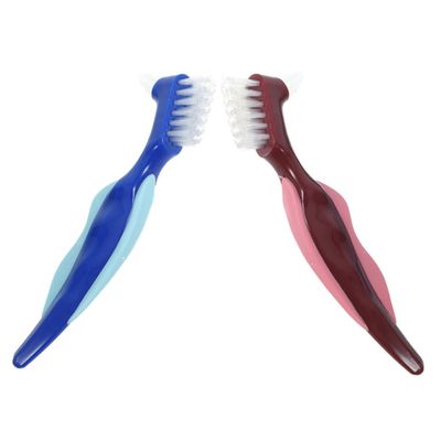 ibasenice 2Pcs Double-Sided Denture Brush for Cleaning False Teeth and Retainers Ergonomic Handle with Fine Bristles Portable Oral Care Tool for Seniors and Practical Dental Hygiene Supply