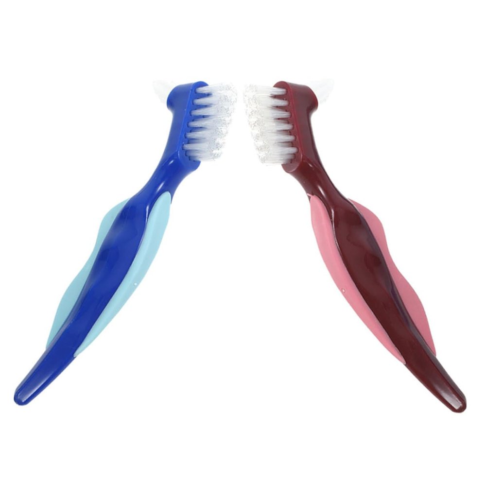 ibasenice 2Pcs Double-Sided Denture Brush for Cleaning False Teeth and Retainers Ergonomic Handle with Fine Bristles Portable Oral Care Tool for Seniors and Practical Dental Hygiene Supply