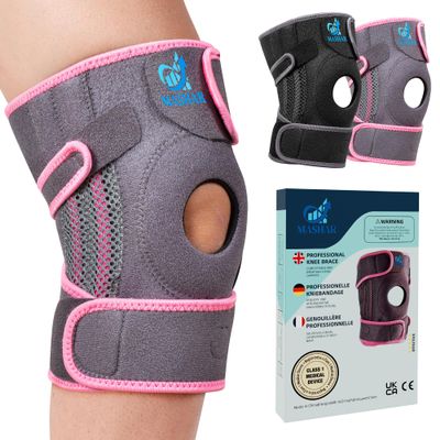 Professional Knee Brace with Side Stabilizers & Patella Gel Pads Adjustable Knee Support for Men & Women Joint Pain Relief, Injury Recovery, Arthritis, Meniscus Tear, ACL, Running (Pink, XL)