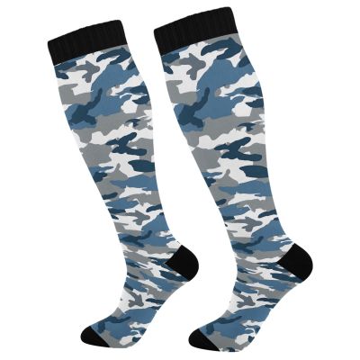 Gray Dark Blue Camouflage Flight Socks Graduated Sports Socks Stockings For Fitness Hiking Support Seniors 1 Pair 50Cm