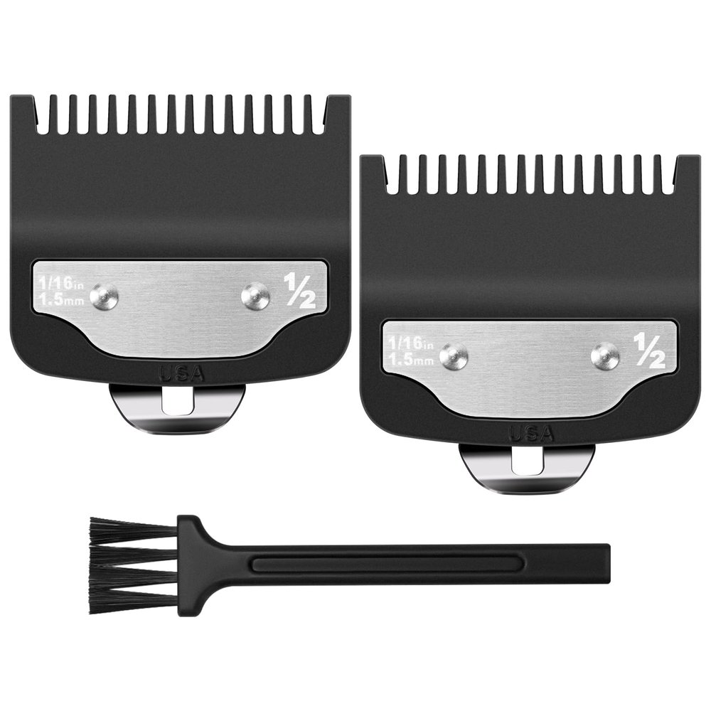 Replacement for 1/2 Wahl Clipper Guards Set, 1/16" 1.5mm Metal Hair Clipper Guards Set for Professional Stylists and Barbers, 2 Pack 1/2 Wahl Clipper Guards and Brush