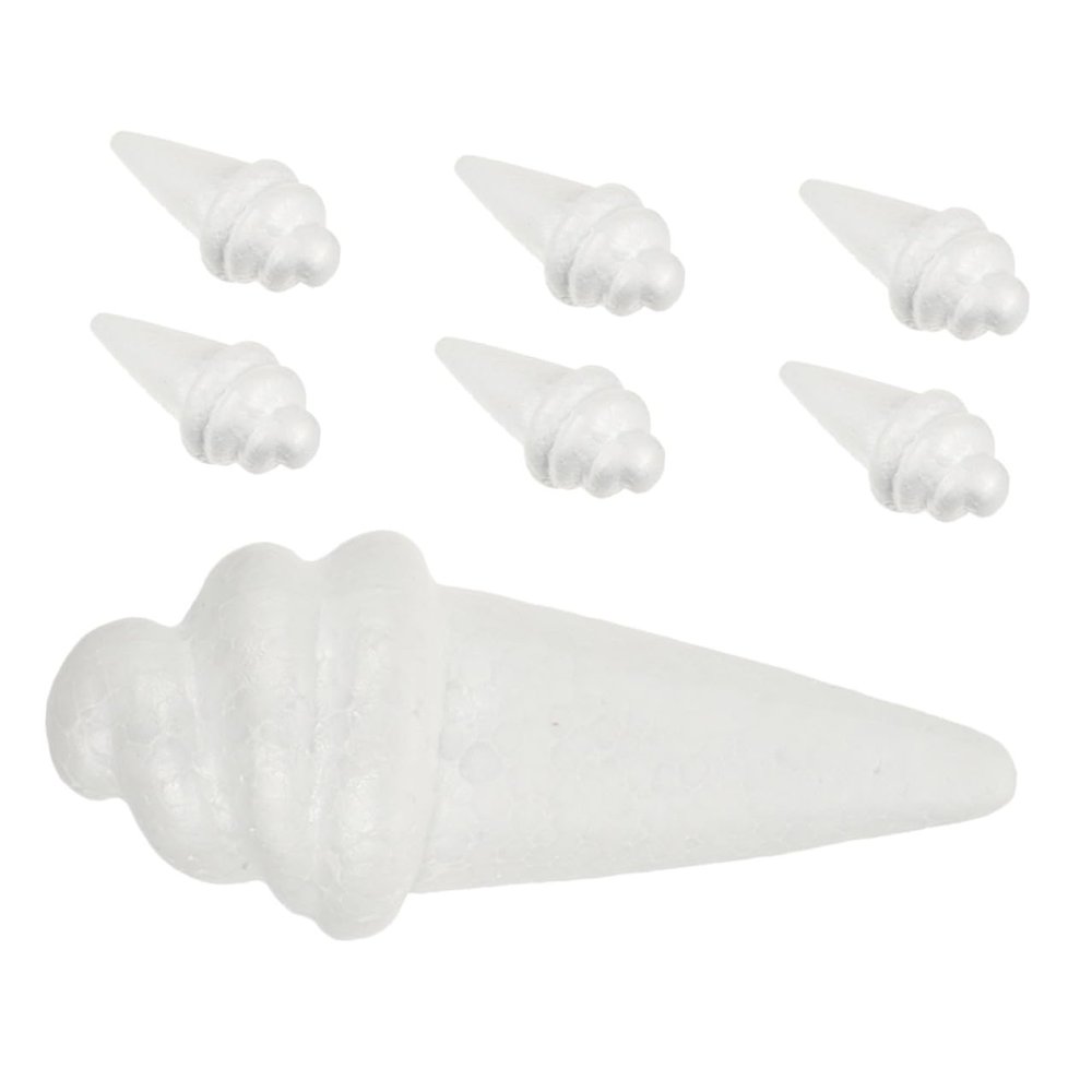 JEWEDECO 7pcs Polystyrene Craft Foam Ice Cream Cones and White Balls for DIY Wedding Decorations Christmas Craft Supplies Modeling Foam Shapes for Arts and Projects