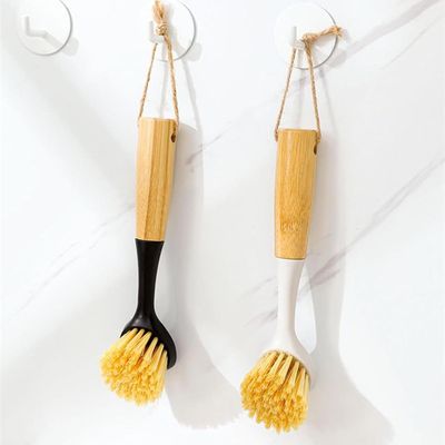 2 Pack Kitchen Dish Brush+1 Pair Reusable Rubber Gloves,Kitchen Cleaning Sets,Bamboo Handle Dish Scrubber Built-in Scraper, Scrub Brushes for Pans Pots Sink Dishwashing,Range Hood (White)