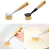 2 Pack Kitchen Dish Brush+1 Pair Reusable Rubber Gloves,Kitchen Cleaning Sets,Bamboo Handle Dish Scrubber Built-in Scraper, Scrub Brushes for Pans Pots Sink Dishwashing,Range Hood (White) view 3
