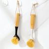 2 Pack Kitchen Dish Brush+1 Pair Reusable Rubber Gloves,Kitchen Cleaning Sets,Bamboo Handle Dish Scrubber Built-in Scraper, Scrub Brushes for Pans Pots Sink Dishwashing,Range Hood (White) view 4