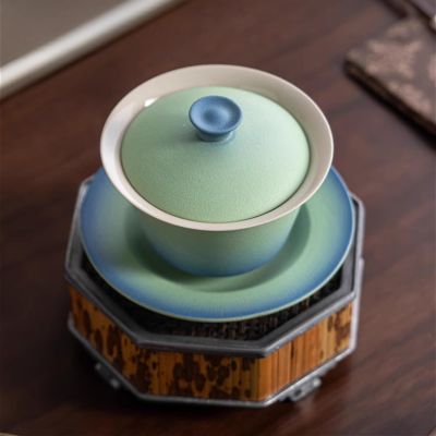 LEEDJUINE Ceramics Gaiwan Tea Set with Gift Box, 150ml 5.1oz, Gradient Color Drink Tea Tasting Tea Bowl
