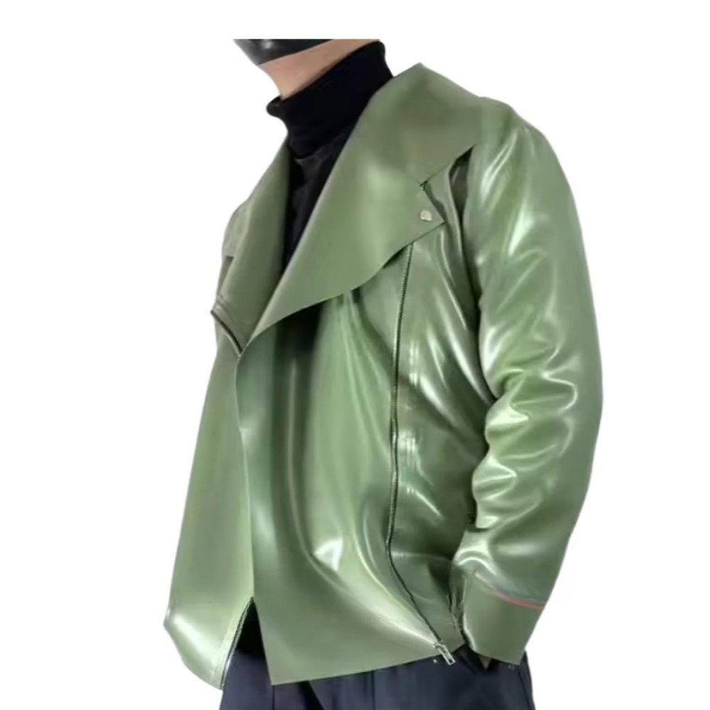 100% Latex Jacket Top 0.4MM Rubber Leaf Green Style Latex Suit,Men,S
