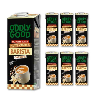 Oddlygood - Nutty Vanilla Barista Oat drink 1 Litre x 6, No Added Sugar, Gluten Free Oats, UHT Barista Oat Milk-Alternative Ideal for Coffee, Latte & Beverages, Perfect Milk Substitute