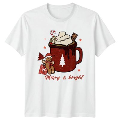 Sassy Souls Merry & Bright Hot Chocolate Christmas Gingerbread Man Mens Womens Graphic Tee Unisex Holiday Winter Drink Top M