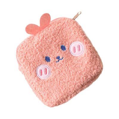 Abaodam Creative Portable Sanitary Pad Bag Plush Cartoon Mini Storage Pouch with Zipper for Women Travel Toiletry Organizer Pink Rabbit Design