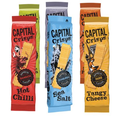 Capital Crisps World Tour 6 Pack Bundle | 6 x 75g Flat Crisps | Variety Snack Selection: Hot Chilli, Sour Cream & Onion, Salt & Vinegar, Smoky Paprika, Tangy Cheese, Sea Salt