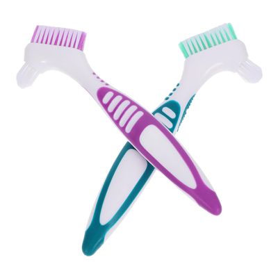 HANABASS 2Pcs Double-Sided Denture Toothbrushes with Ergonomic Handle for Denture Care and Cleaning Practical Brush for Braces and False Teeth Maintenance