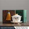 LEEDJUINE Mutton-fat Jade Ceramics Gaiwan Teacup with Gift Box, 120ml 4oz, Chinese Style Kungfu Tea Set view 4