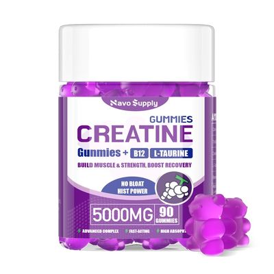 NavoSupply Creatine Monohydrate 5000mg Gummies - Sugar Free Muscle Support Supplement with Electrolytes & Vitamin D3 | Grapes Flavour Chewable Creatine for Athletes & Fitness