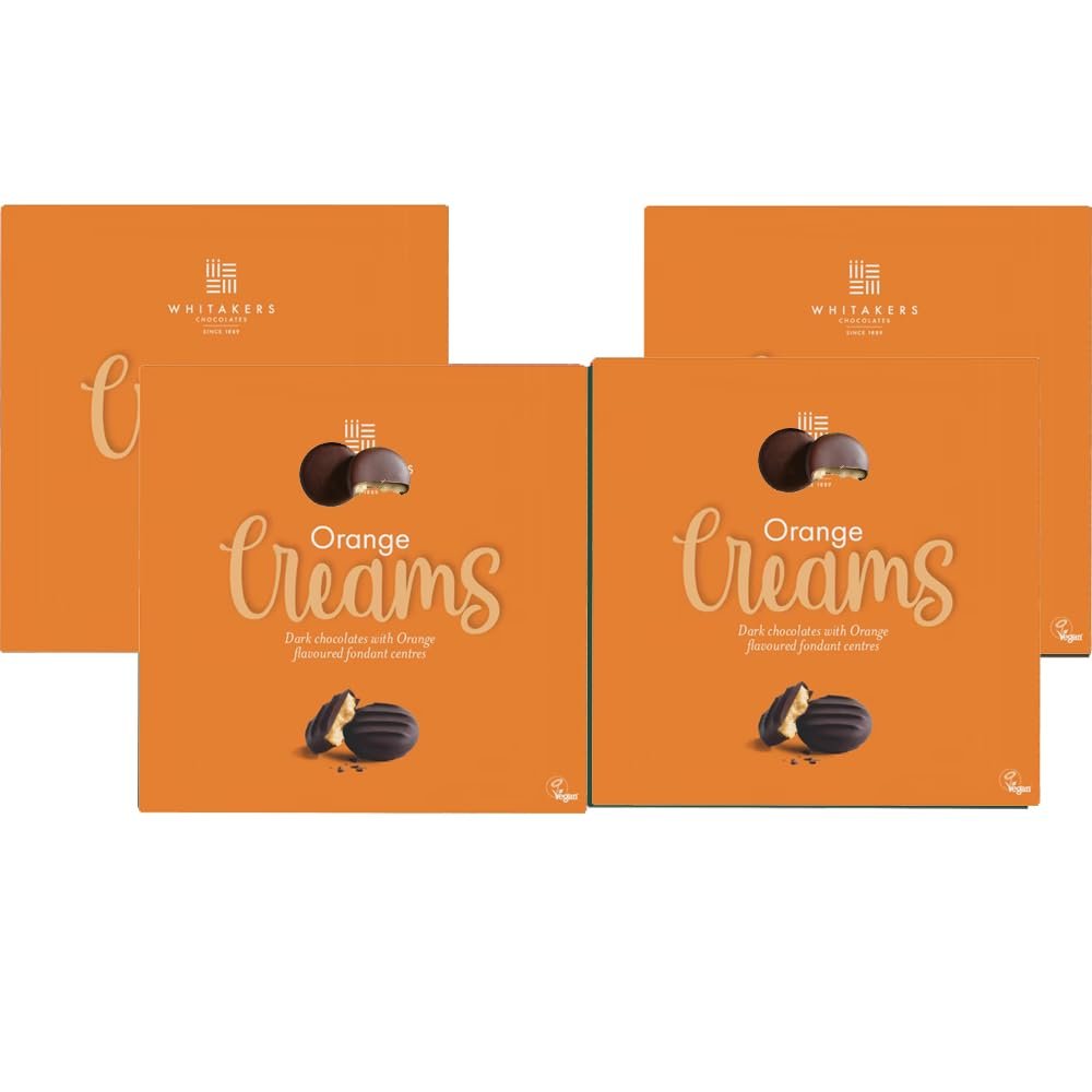 Whittakers Orange Creams,Coffee Creams,Strawberry Creams,Peppermint Creams Chocolate Gift Boxes 90g (4 x Boxes, Orange Creams Box 90g)