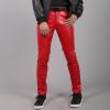 DASONLUE Faux Leather Trousers Men's Skinny Plain PU Leather Trousers Stretch Leather Trousers with Fleece Lined Fashionable Nightclub Trousers Slim Fit Motorcycle Trousers Faux Leather Leggings, red view 2