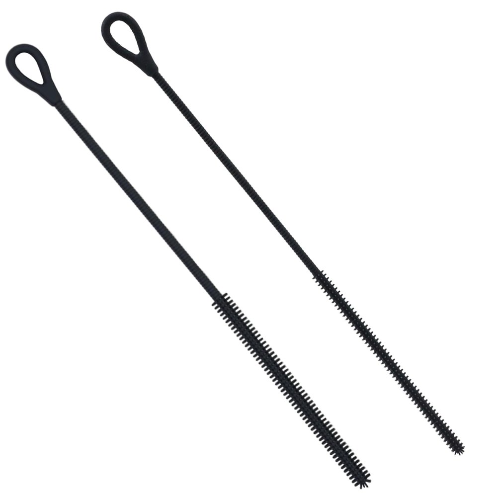 2Pcs Silicone Straw Cleaner Brush, 6mm & 9mm Extra Long Straw Cleaners, Reusable Hanging Cleaning Brush Bendable Crevice Pipe Cleaner, Non-slip Handle Soft and Bendable, Black
