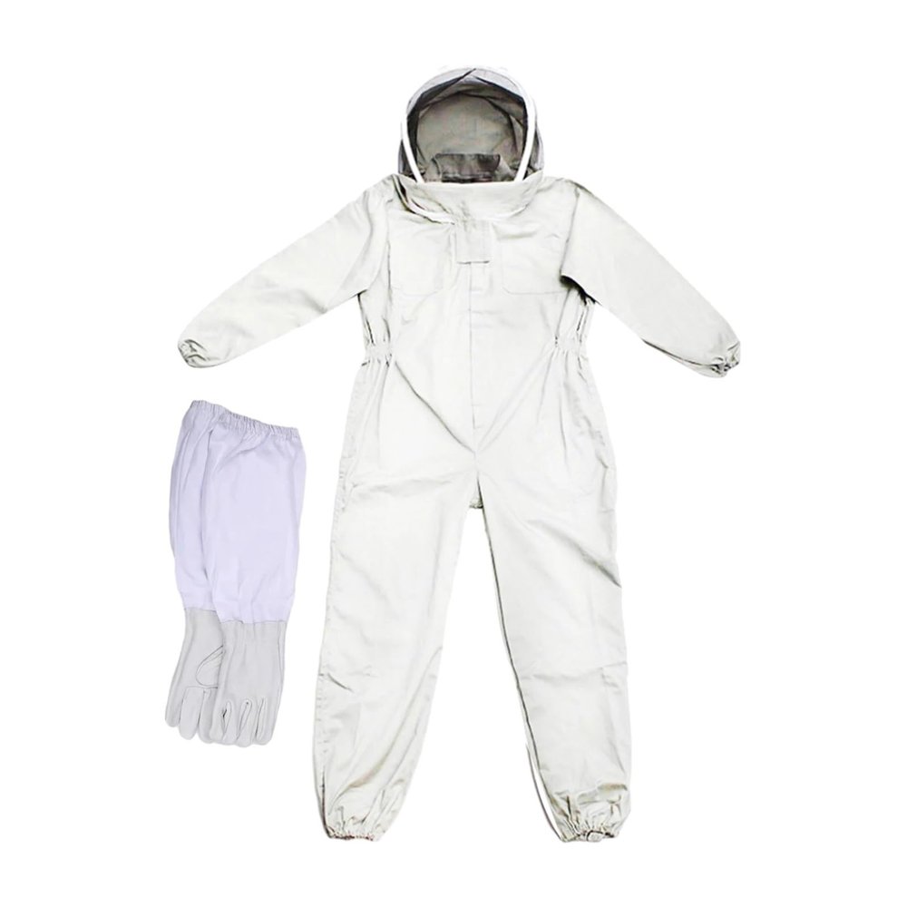 CSDASW Beekeeping Protective Suit Jumpsuit Beekeeper Jacket Clothing For Kids Adult Full Body Anti Bee Suit Beekeeping Clothes Cotton(XL Sleeve Gloves C)