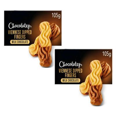 Chocolatey Viennese Milk Chocolate Dipped Fingers, All Butter Biscuits, Vegetarian Suitable, 105g,Pack Of 2