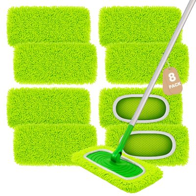 8 Pack Reusable Microfiber Mop Pads Refills, Washable Wet and Dry Sweeping & Mopping Cloths Compatible with Sweeper Mops, for Hardwood and All Floor Surfaces Cleaning