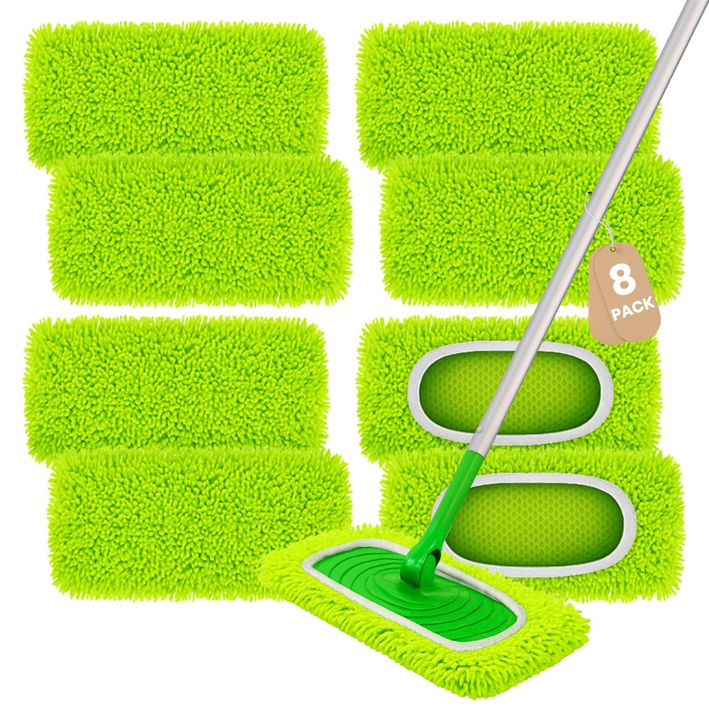 8 Pack Reusable Microfiber Mop Pads Refills, Washable Wet and Dry Sweeping & Mopping Cloths Compatible with Sweeper Mops, for Hardwood and All Floor Surfaces Cleaning