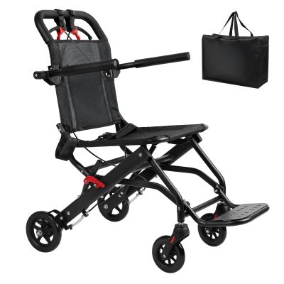 13Lbs Ultra Lightweight Wheelchair for Adults,Foldable Aluminum Transport Chair,Supports 286Lbs,Features Flip-Up Armrests & Locking Brakes,Ideal for Air Travel, Hospital Visits,and Everyday Use Black