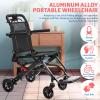 13Lbs Ultra Lightweight Wheelchair for Adults,Foldable Aluminum Transport Chair,Supports 286Lbs,Features Flip-Up Armrests & Locking Brakes,Ideal for Air Travel, Hospital Visits,and Everyday Use Black view 2