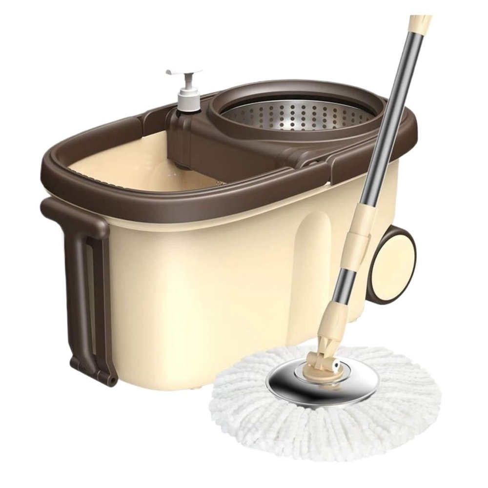 Spin Mop - Reusable Self-Wringing Floor Mop with Washable Heads for Easy Cleaning on Tiled Surfaces - Convenient and Easy to Store