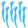 BELLIFFY 6Pcs Double Head False Teeth Brush with Non-Slip Handle and Soft Bristles for Gentle Denture Cleaning at Home, Blue Plastic Dental Care Toothbrush for Retainers view 1