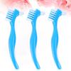 BELLIFFY 6Pcs Double Head False Teeth Brush with Non-Slip Handle and Soft Bristles for Gentle Denture Cleaning at Home, Blue Plastic Dental Care Toothbrush for Retainers view 3