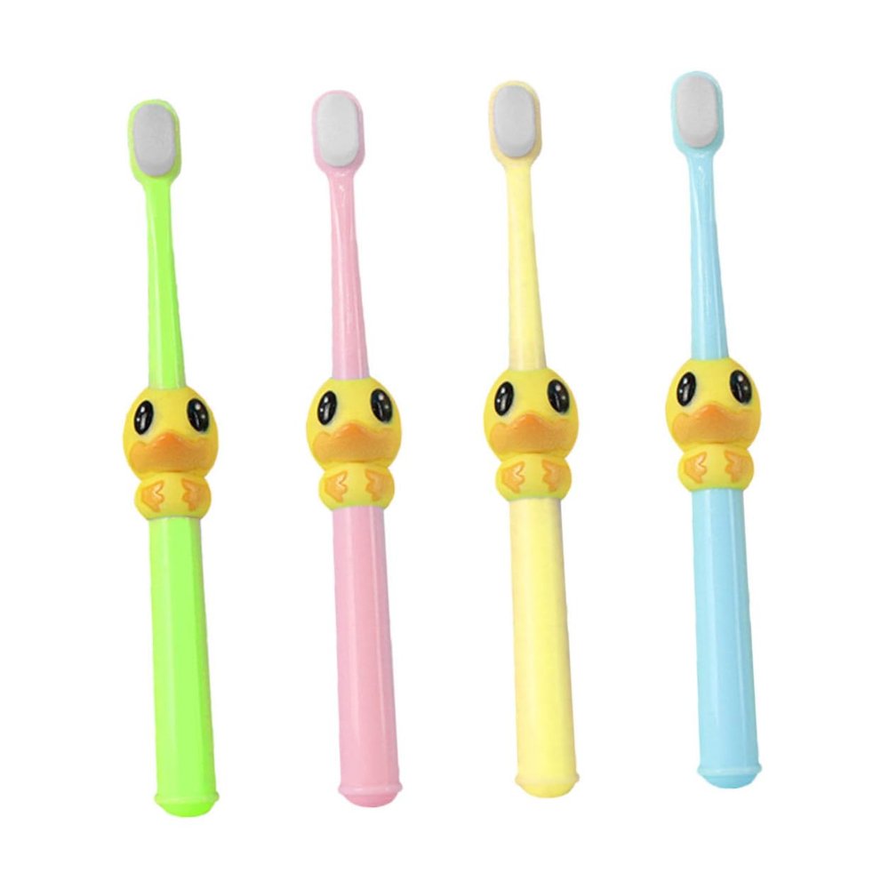 UTHCLO 4pcs Oral Care Toothbrush Set Soft Bristles, Cartoon, Suitable for Aged 2-10, Colorful Yellow Pink Green Blue, Gentle Cleaning for Young