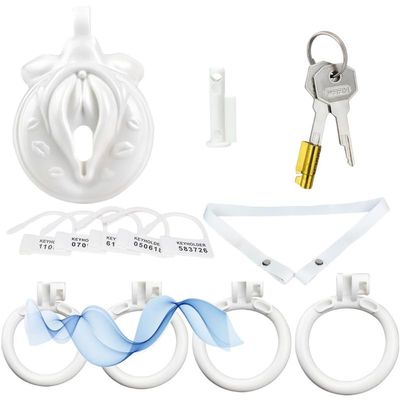 Protective Cage With Anti-Slip Rings And Waist Belt For MaleSpecial Flat Cage For Male Cross-Dressing - H2white