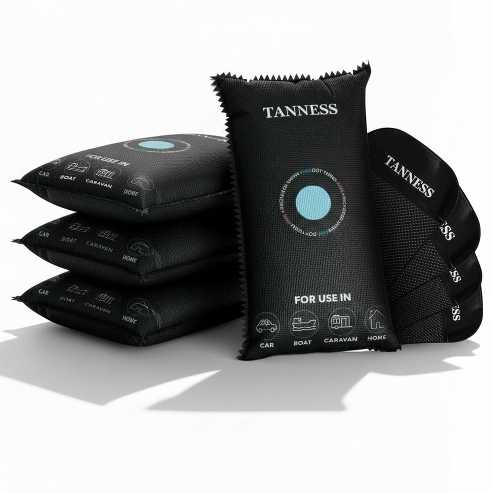 Tanness 4 Pack x 1kg Car Dehumidifier Bags with Anti-Slip Pads - Essential Car Accessories, Moisture Absorber, Reusable, Recharges in Microwave - Multipurpose for Home, All Spaces & Vehicles