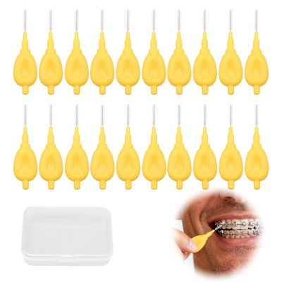 20 PCS Interdental Brush, 1.1mm Interdental Brush Yellow, Plaque Remover Dental Cleaning Brushes for Teeth Gums Implants Crowns Bridges Oral Hygiene Tools Efficient Between Teeth Cleaner Ergonomic