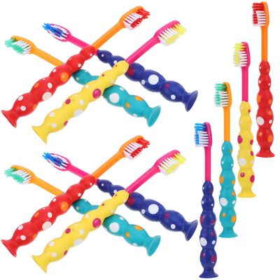 FOMIYES 12pcs Boy Girl's Cartoon Toothbrush Suction Cup Soft Bristles for Toddlers Oral Care Routine