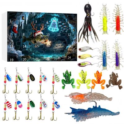 Generisch 24 Days Fishing Lure, Christmas Countdown Fishing Lure Set, for Freshwater Saltwater Trout Bass Anglers Men Boyfriend Father Husband Teenager Rivers Lakes Streams