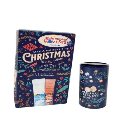 Festive Malt Drink and Chewy Tablet Gift Set Instant Malt Sachets Chocolate Malt Sachets and Original Malt Chews Winter Warming Beverage Treat Selection Box