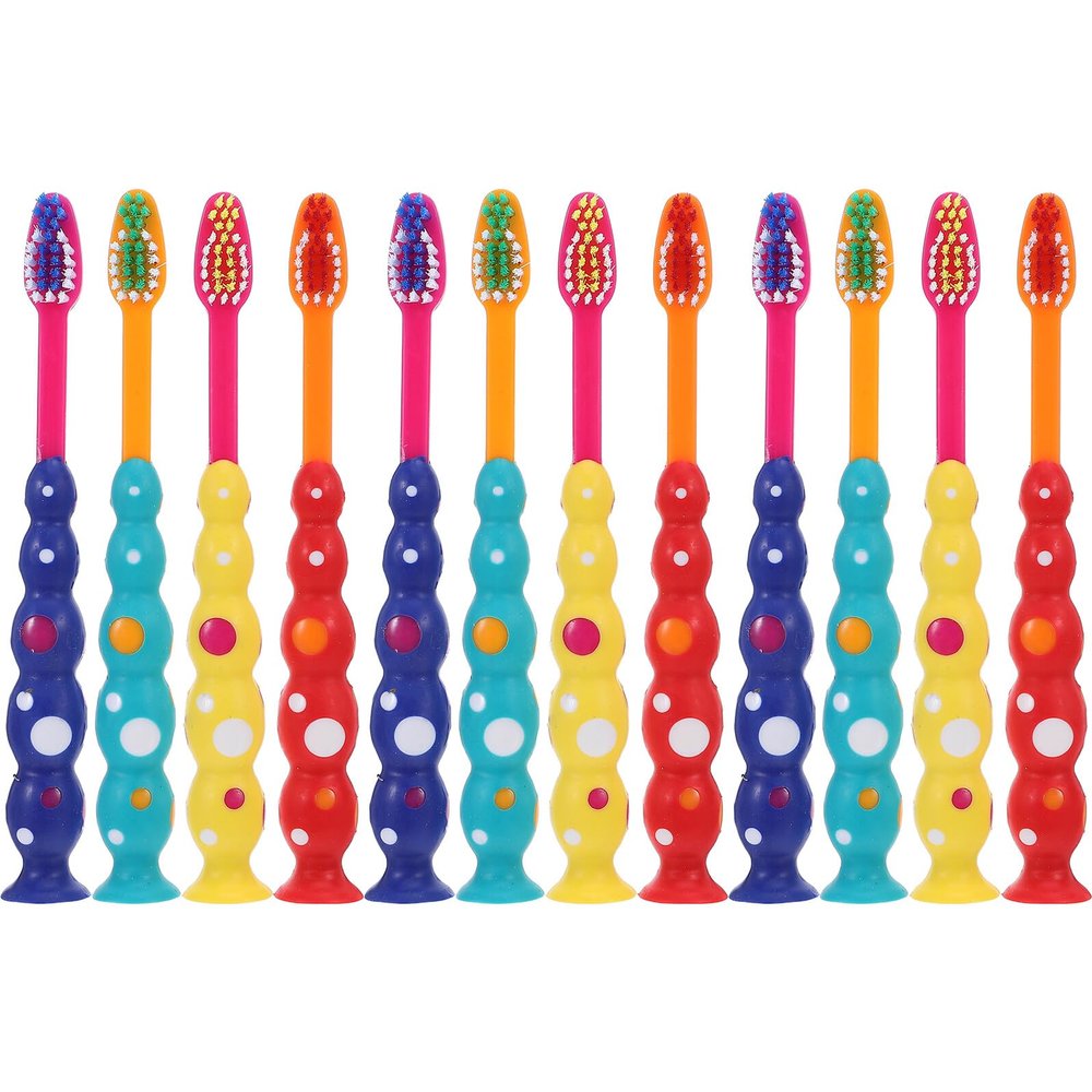 SEWOART 12pcs Boys and Girls Cartoon Toothbrush Soft Brush Heads Suction Cup Boy Girl Manual Toothbrush