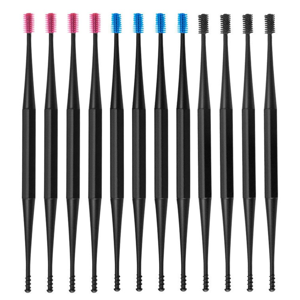 IWOWHERO 12pcs Reusable Earwax Removal Kit with Double-Sided Silicone Spiral Ear Spoons and Silicone Brush, Effective Ear Cleaning Tool for Home and Office Use, Flexible and Portable